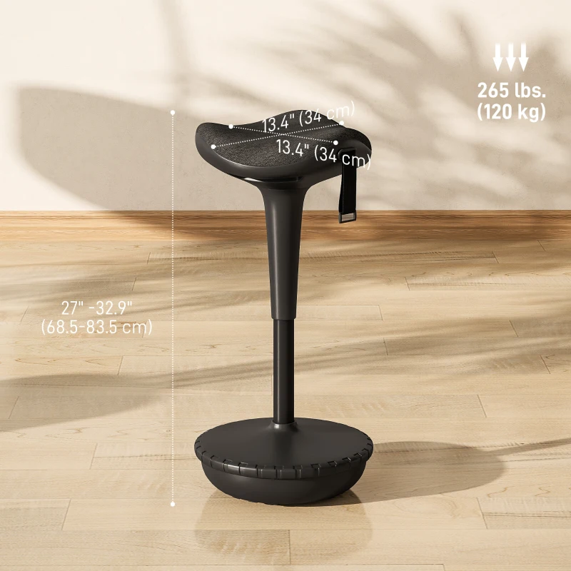 HOMCOM Swivel Standing Desk Chair, Adjustable Active Ergonomic Standing Stool, Backless Wobble Stool Chair, Black
