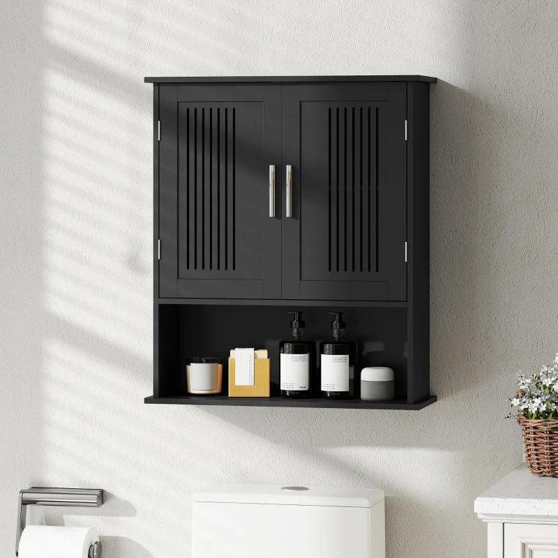 kleankin Modern Wall Mount Bathroom Cabinet, Storage Organizer with 2 Door Cabinet and Shelf, Black