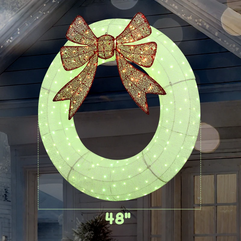 Outsunny 48 Inch Lighted Wreath Decoration with Dual Color LED, Christmas Wreath with Daily Timer, Remote for Indoor Outdoor