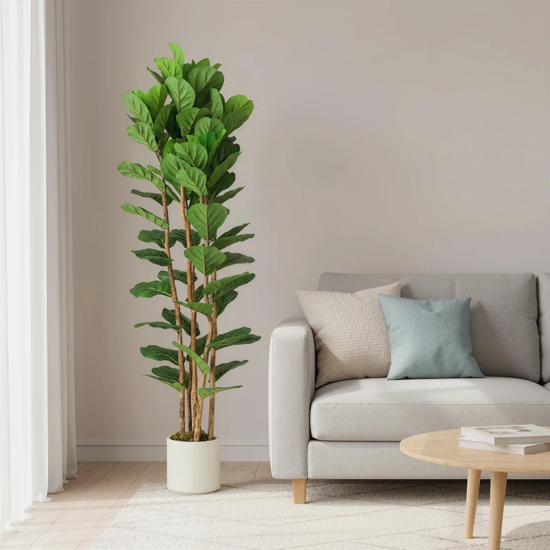 HOMCOM 6FT Artificial Fiddle Leaf Fig Tree, Fake Potted Tree with Solid Wood Trunks and Lifelike Leaves for Indoor Decor, Green