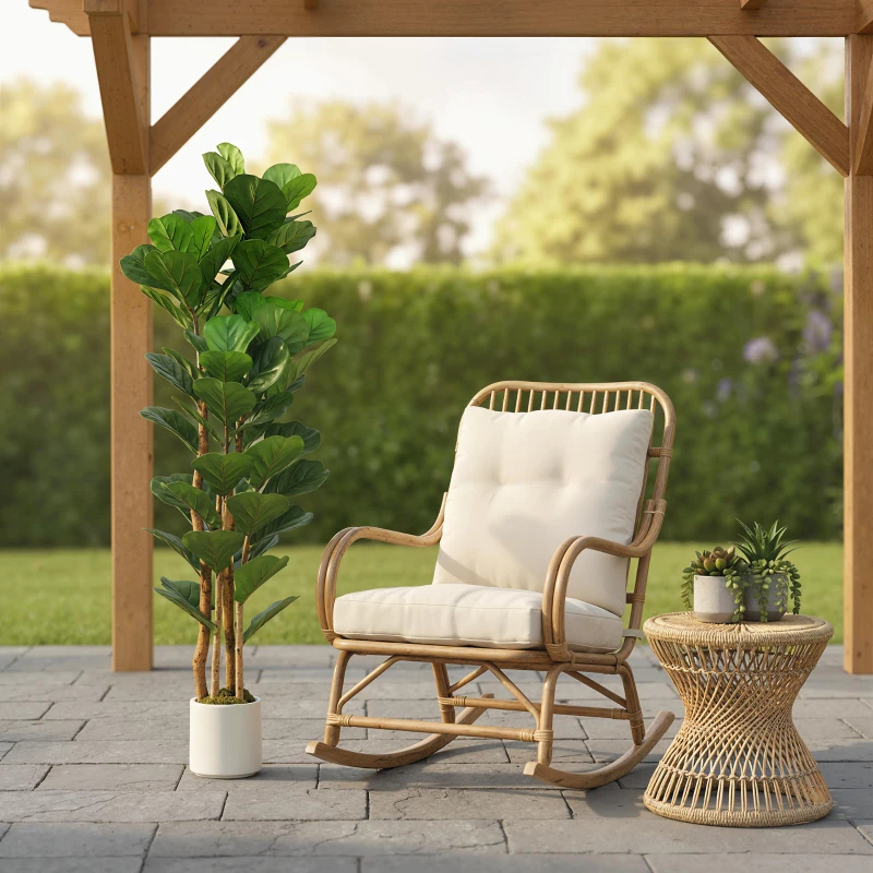 HOMCOM 5FT Artificial Fiddle Leaf Fig Tree, Fake Potted Tree with Solid Wood Trunks for Indoor Decor, Green