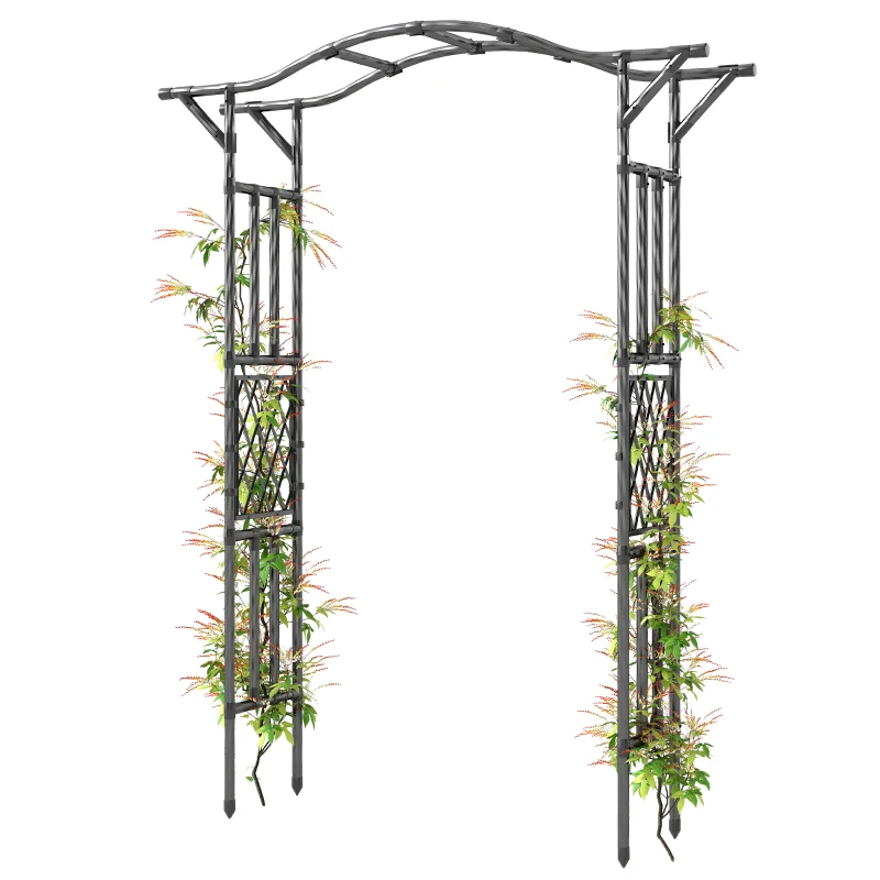 Outsunny Garden Arch Outdoor Trellis Arbor with Extended Top, 66.9" x 15.7" x 90.6", Black