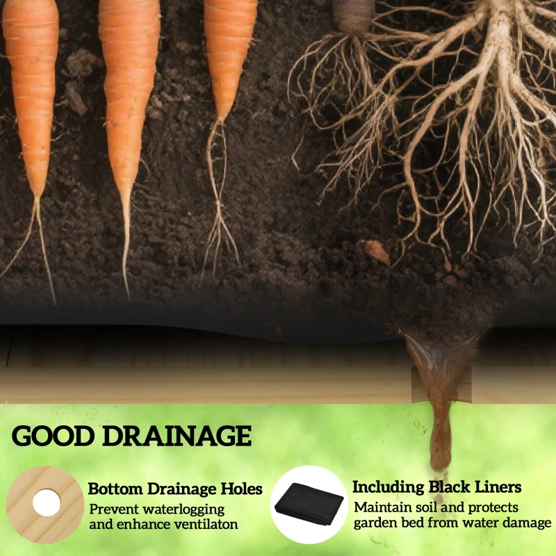 Outsunny Wooden Raised Garden Bed, Elevated Planter Box with Storage Shelf, Drainage Holes and Liner, 34"x18"x30", Carbonized