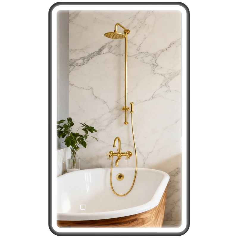 HOMCOM 40" x 24" Bath Mirror with LED Lights, Wall Mounted Restroom Mirror, 3 Colours, Dimmable, Horizontal/Vertical, Black