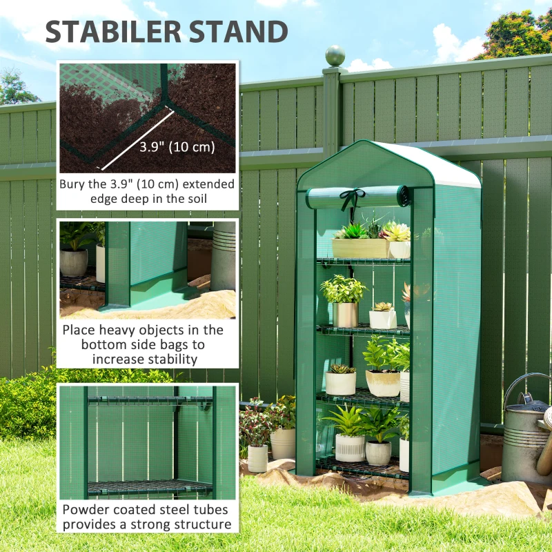 Outsunny Mini Greenhouse with Screen Roof, Portable Small Greenhouse with Roll-Up Zipper Door, 27.6" x 19.7" x 62.2", Green