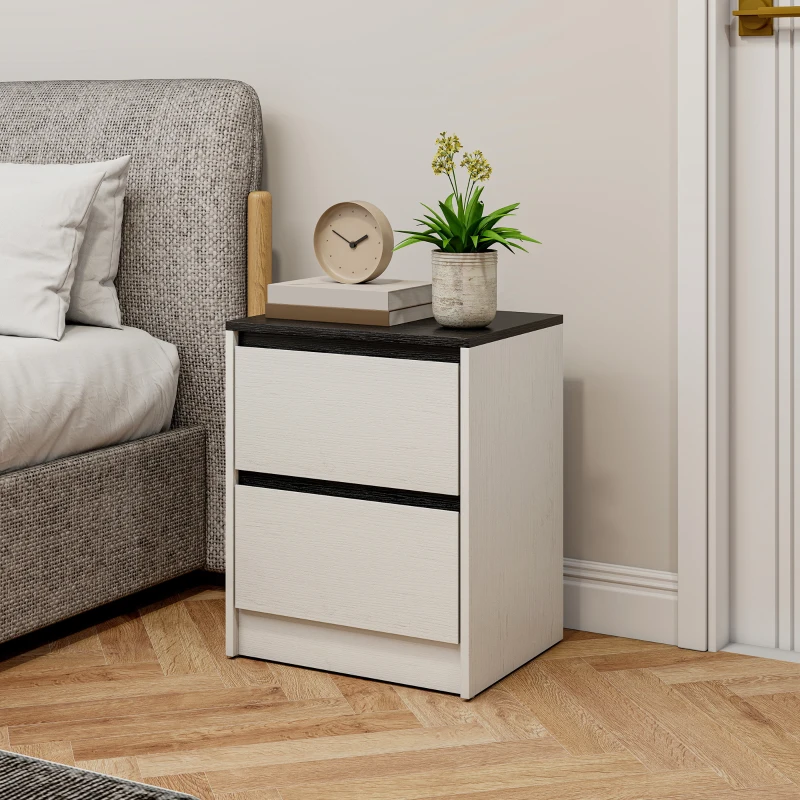 HOMCOM Nightstands Set of 2, Modern Bedside Tables with 2 Drawers, End Side Tables for Bedroom, White