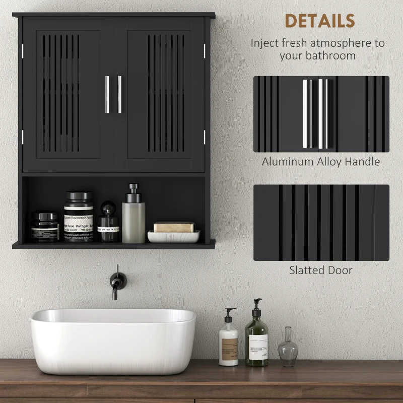 kleankin Modern Wall Mount Bathroom Cabinet, Storage Organizer with 2 Door Cabinet and Shelf, Black