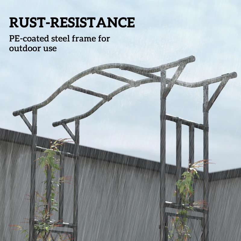 Outsunny Garden Arch Outdoor Trellis Arbor with Extended Top, 66.9" x 15.7" x 90.6", Black