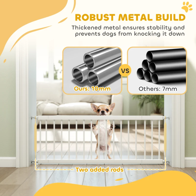 PawHut 26"-37" Dog Gate, Adjustable Pet Gate, Fits 14" Tall with 2 Extension, Pressure Mount Kit for Stairs and Doorways, White