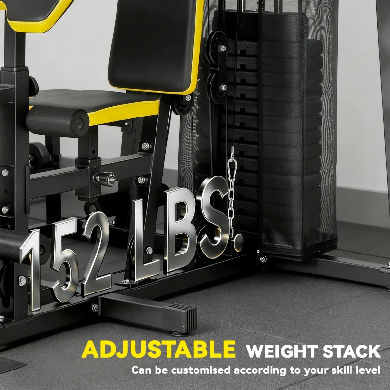 Soozier All-in-One Smith Machine, Multi Home Gym Workout Station with Weight Stack and Pulley System for Full Body Training