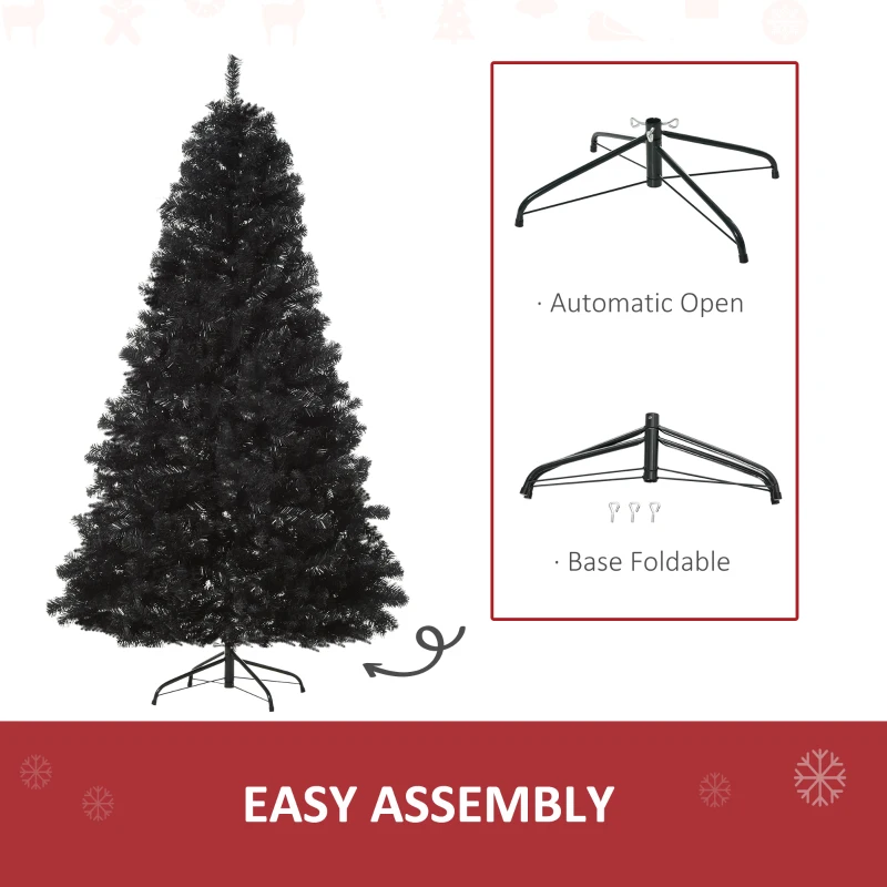 HOMCOM 7ft Artificial Christmas Tree Unlit Douglas Fir with Realistic Branches and 1346 Tips, Black Halloween Style