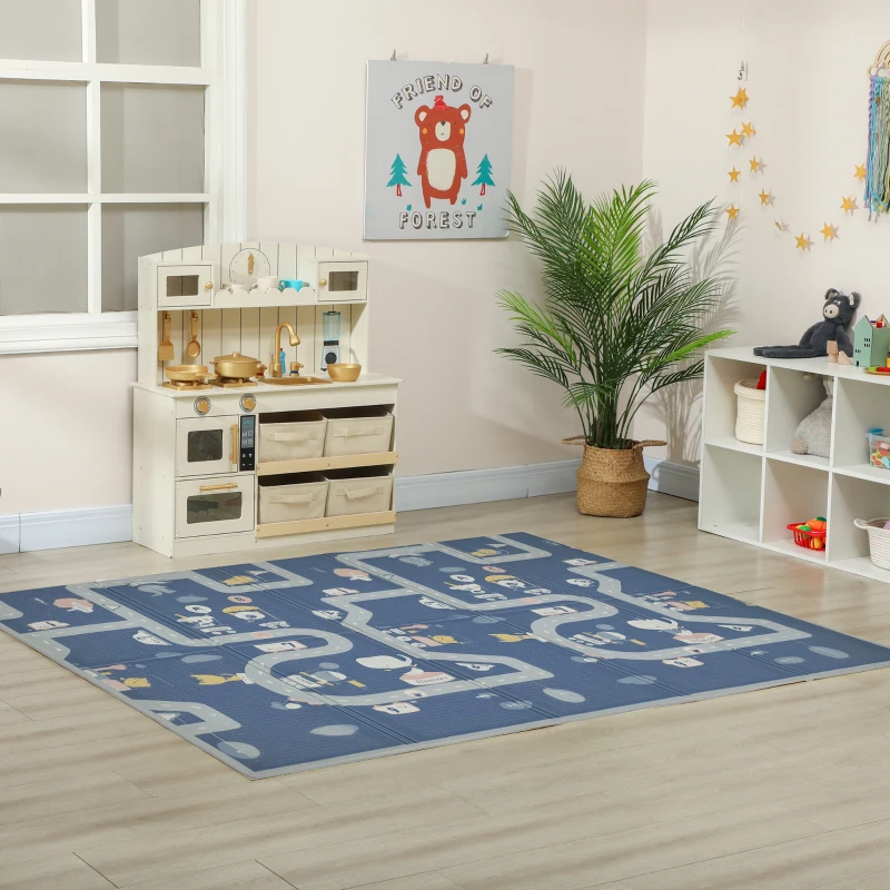 Qaba Foldable Baby Plat Mat, 79" x 59" Kids Floor Mat for Crawling and Learning, Alphabet & Track Theme