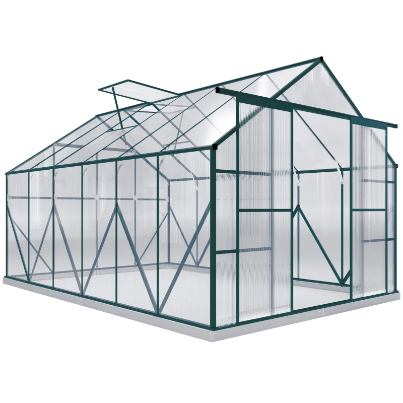 Outsunny Aluminium Greenhouse Polycarbonate Walk-in Garden Greenhouse Kit with Adjustable Roof Vent, 8 x 12ft, Clear