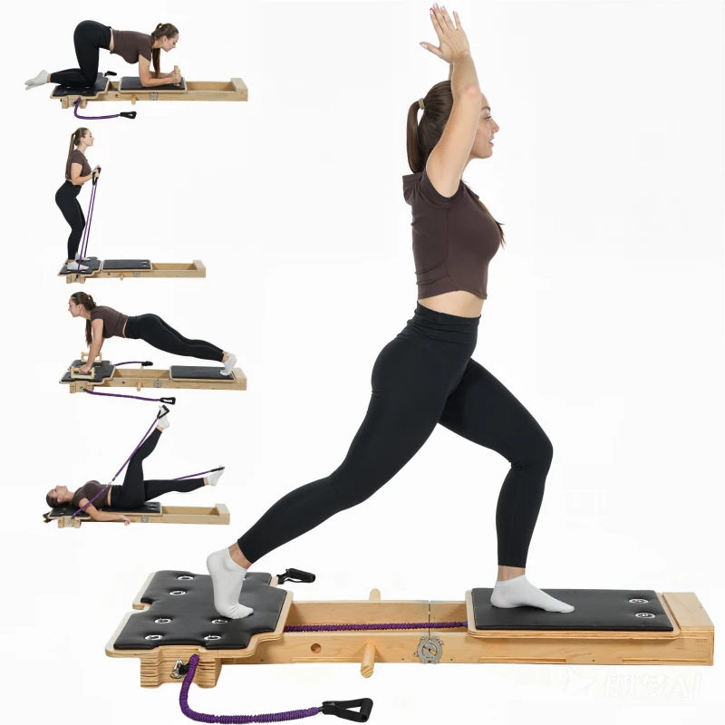 Soozier Portable Pilates Reformer Machine, Multifunctional Pilates Board with Resistance Bands and Multi-Grips for Home Gym