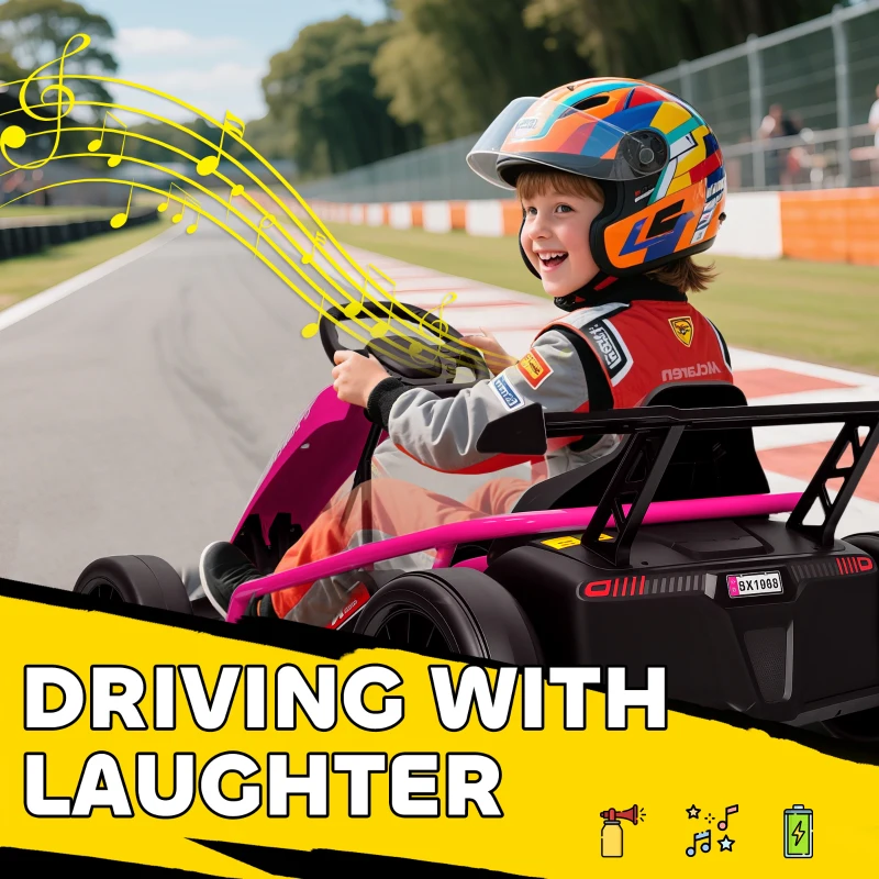Qaba 24V 7AH Kids Electric Go Kart, 8.1 MPH Battery Powered Drift Kart with Dual Motors, Soft Start for 8-12 Years, Pink