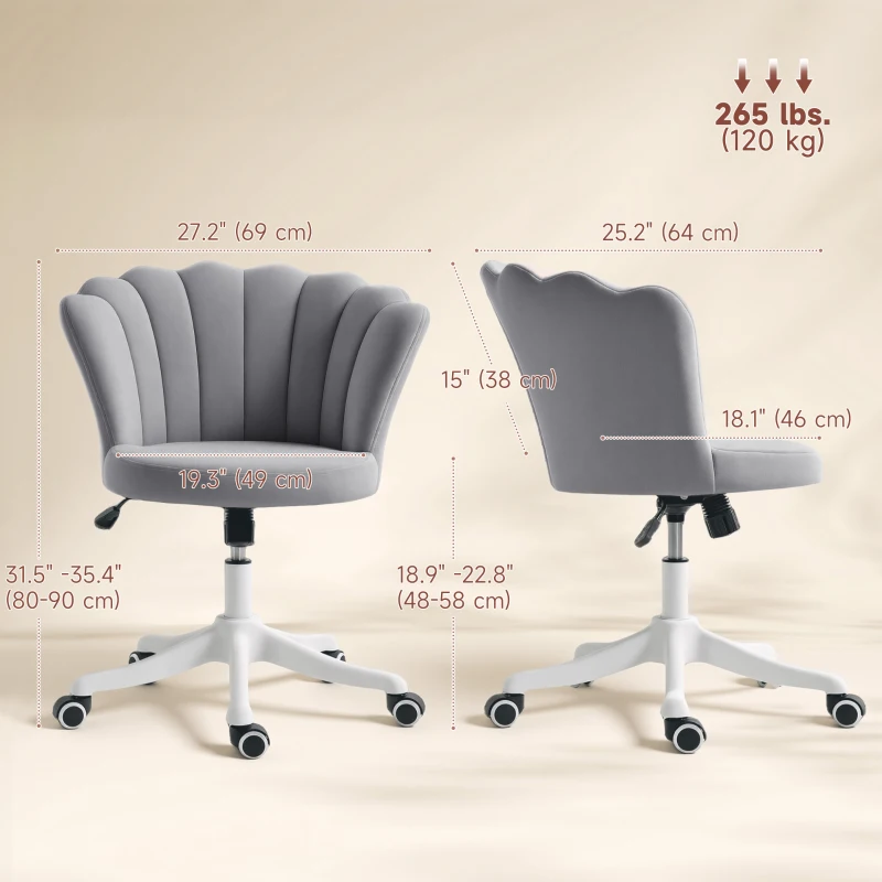 HOMCOM Office Chair, Armless Swivel Desk Chair with Adjustable Height, Backrest, Tilt Function for Office, Vanity, Grey