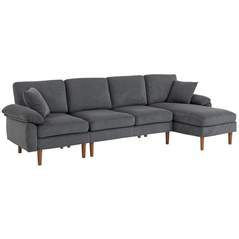 HOMCOM L-Shape Sofa, Modern Sectional Couch with Changeable Chaise Lounge, Pillows and Wooden Legs for Living Room, Dark Grey