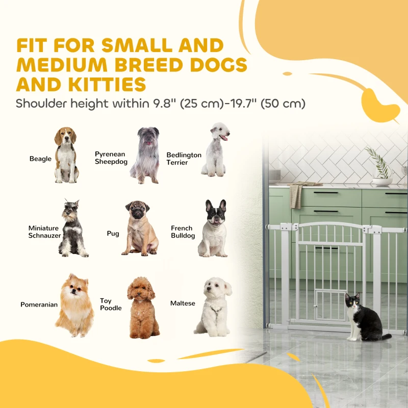 PawHut 30"-41" Extra Wide Pet Gate with Small Door, 30" H Dog Gate with 3-Inch and 5.5-Inch Extension Kit