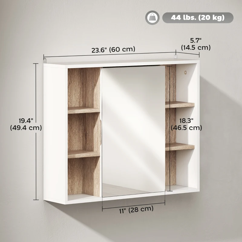 HOMCOM Wall-Mounted Bathroom Medicine Cabinet with Mirror, Over Toilet Bathroom Vanity Cabinet White & Oak