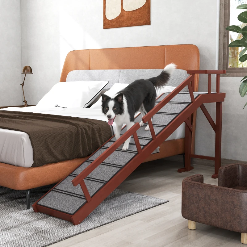 PawHut Wooden Dog Ramp with Removable Guardrails, Non-Slip Surface, 70.5" Long, Brown