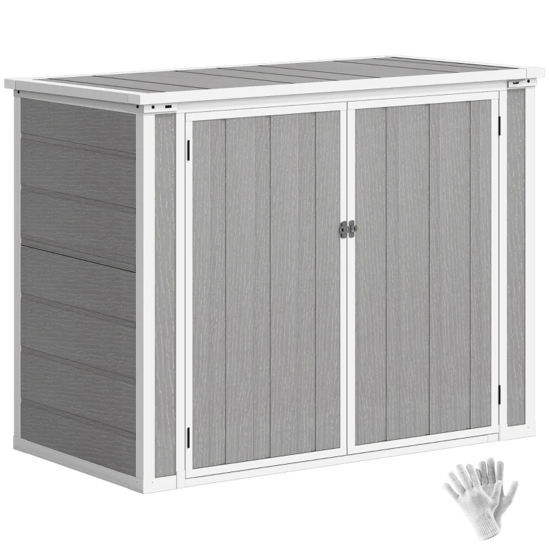 Outsunny 41 Cu. Ft. Outdoor Storage Shed, Outdoor Horizontal Trash Can Storage with Chain Lid, Lockable Storage Box, Grey