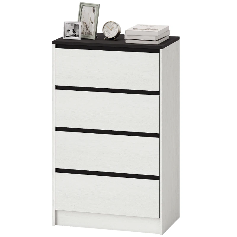 HOMCOM Tall Chest of Drawers, 4 Drawer Dresser for Bedroom, Living Room, Hallway, Modern Storage Cabinet, White Wood Effect