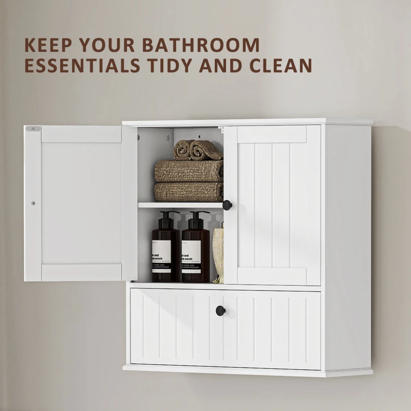 HOMCOM Bathroom Wall Cabinet, Farmhouse Medicine Cabinet with Adjustable Shelves and Flip-Down Door, Over The Toilet, White
