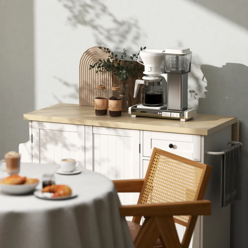 HOMCOM Kitchen Island Cart, Rolling Kitchen Island Table with Drop Leaf, Drawer, Spice and Towel Rack, White