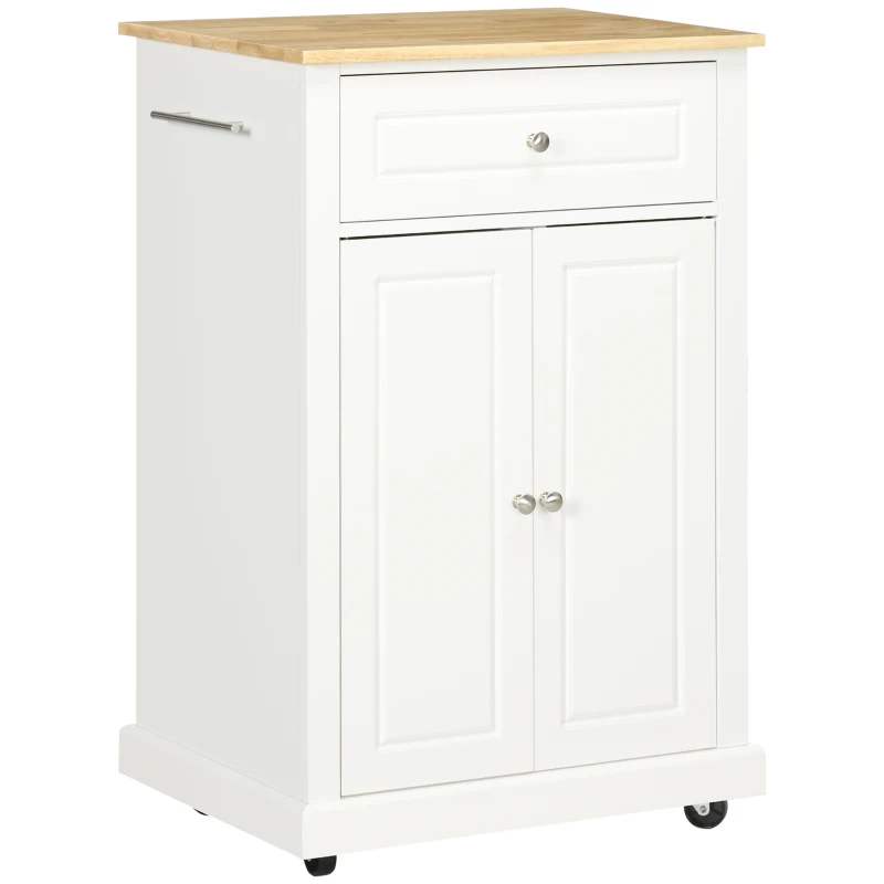 HOMCOM Rolling Kitchen Island Cart, Portable Serving Trolley Table with Drawer, Adjustable Shelf and 2 Towel Racks, Cream White