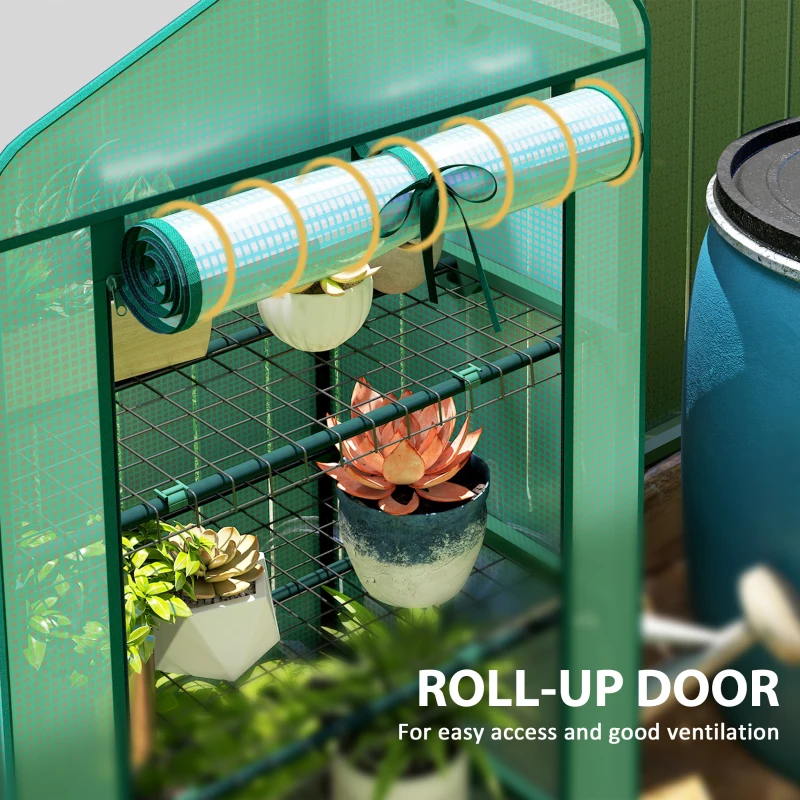 Outsunny Mini Greenhouse with Screen Roof, Portable Small Greenhouse with Roll-Up Zipper Door, 27.6" x 19.7" x 62.2", Green