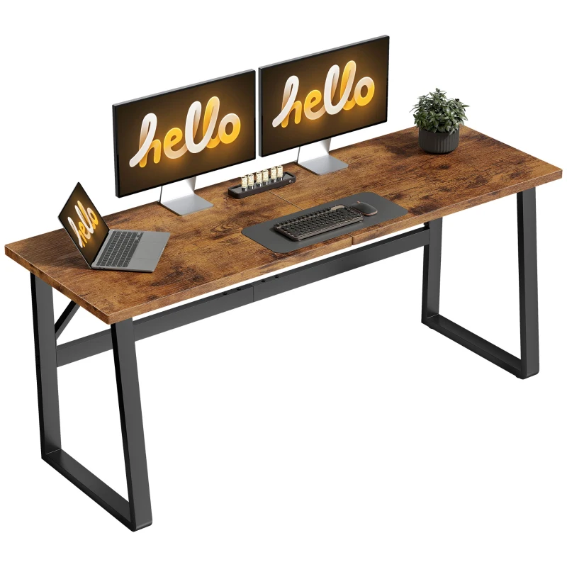 HOMCOM 71 Inch Computer Desk, Home Office Desk, Simple Study Writing Table with Adjustable Feet, Modern Style, Brown