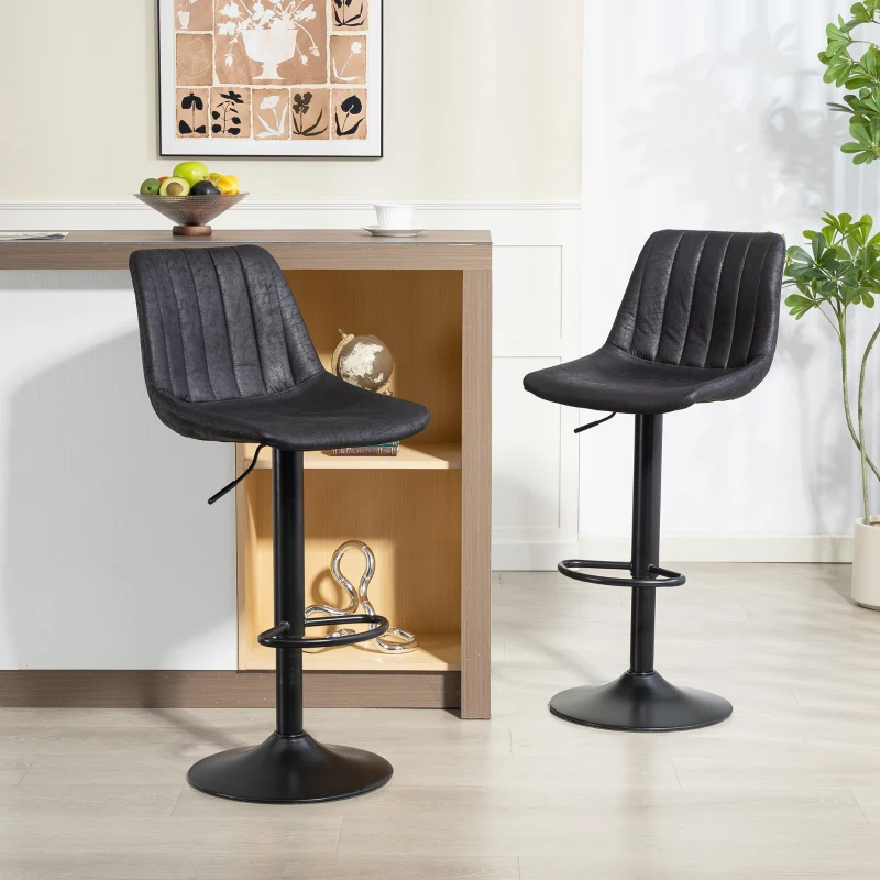 HOMCOM Counter Height Bar Stools Set of 2, Adjustable Height Bar Chairs with Swivel Seat, Leathaire Upholstery, Black