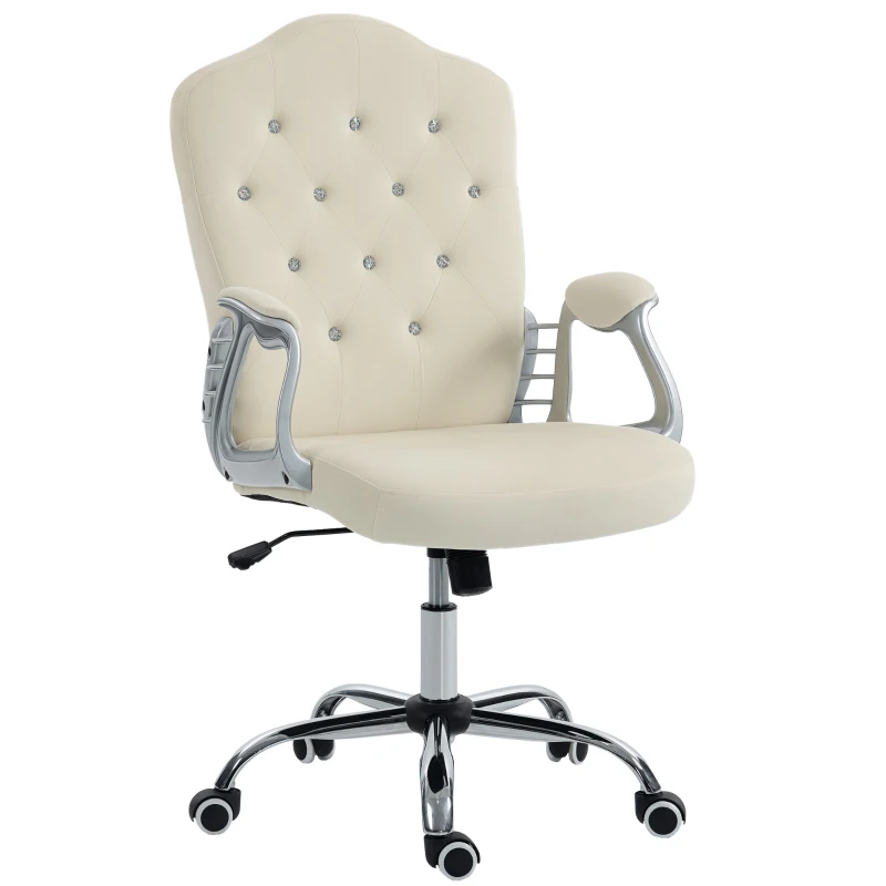 Vinsetto Vanity Office Chair, Velvet Computer Desk Chair with Swivel Wheels, Adjustable Height, Tilt Function, Beige