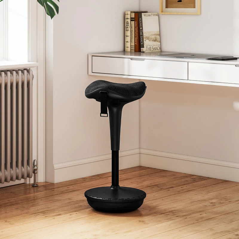 HOMCOM Swivel Standing Desk Chair, Adjustable Active Ergonomic Standing Stool, Backless Wobble Stool Chair, Black