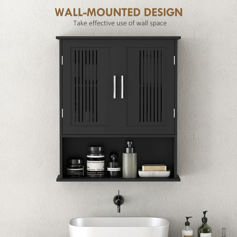 kleankin Modern Wall Mount Bathroom Cabinet, Storage Organizer with 2 Door Cabinet and Shelf, Black