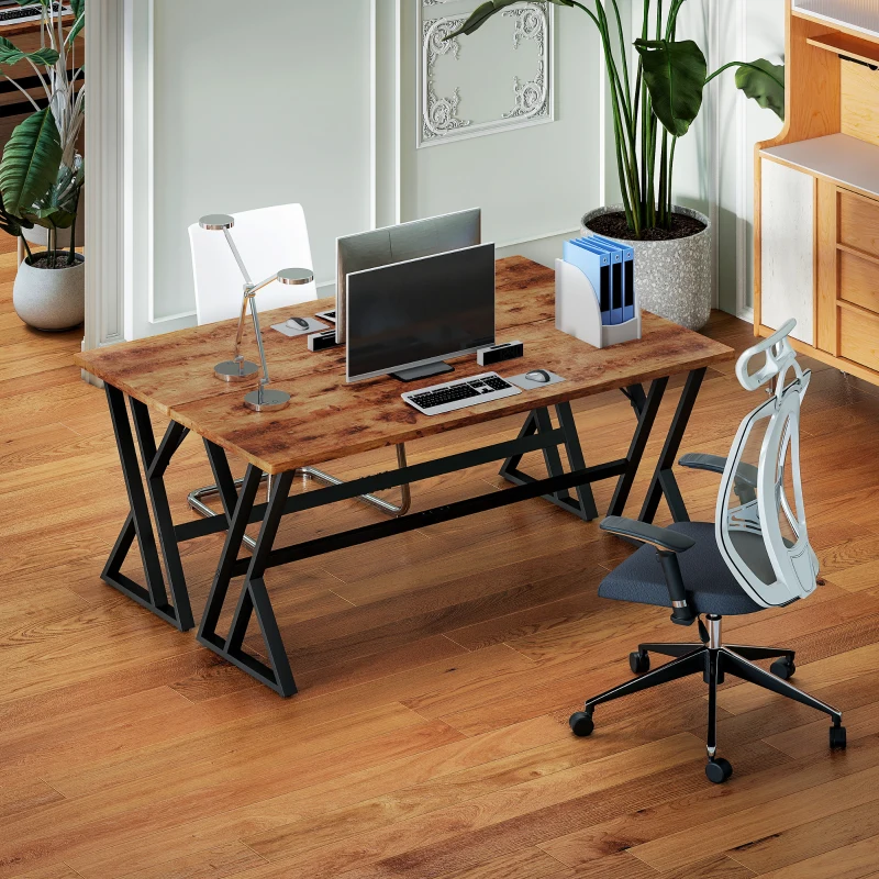 HOMCOM 71" Computer Desk, Industrial Writing Table with X-Shaped Frame for Home Office, Rustic Brown