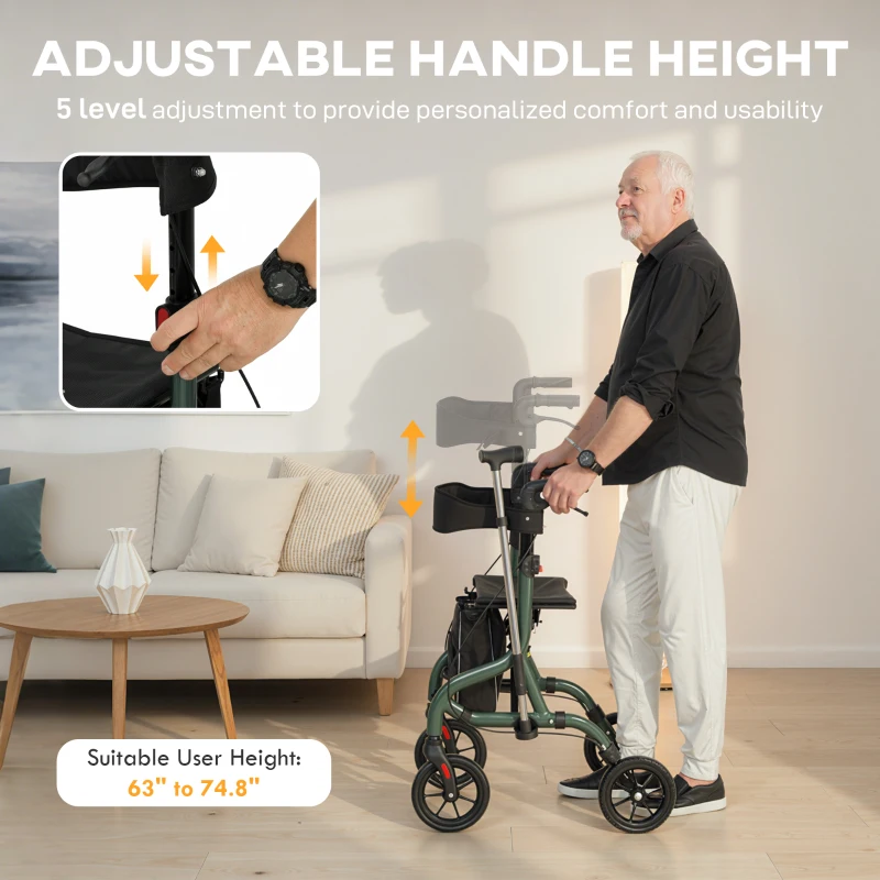 HOMCOM Foldable Rollator Walker with Seat for Seniors, Lightweight Rolling Walker with Adjustable Handles, Green