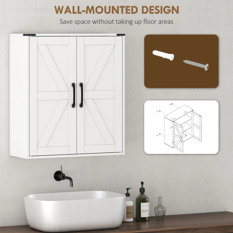 HOMCOM Bathroom Wall Cabinet, Wall Mounted Medicine Cabinet with Barn Doors and Adjustable Shelves, Over The Toilet, White