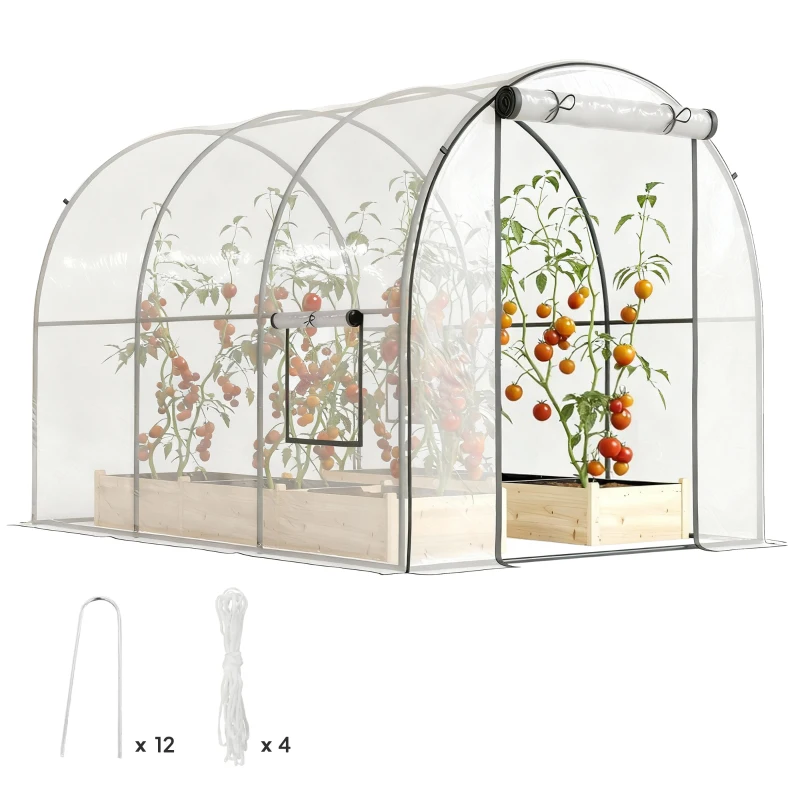 Outsunny Polytunnel Greenhouse with Roll-up Door and Mesh Window, Walk-in Grow House Tent with Steel Frame, 3 x 2 x 2 m, Clear
