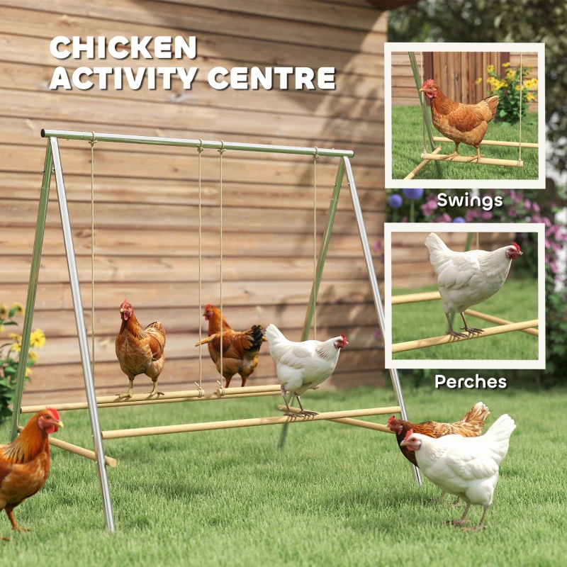 PawHut Chicken Perch for Coop, Chicken Roosting Bars with 2 Swings, Coop Accessories for Farm, Backyard, Silver