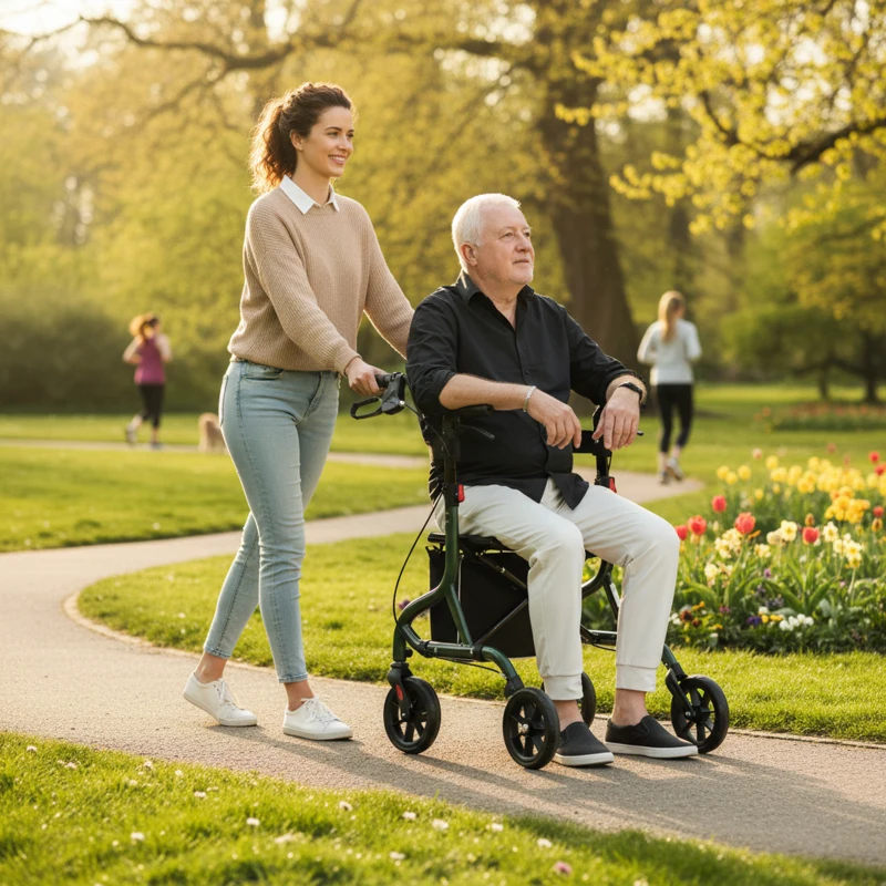 HOMCOM Foldable Rollator Walker with Seat for Seniors, Lightweight Rolling Walker with Adjustable Handles, Green