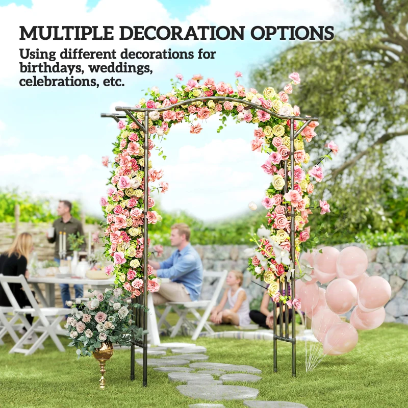 Outsunny Garden Arch Outdoor Trellis Arbor with Extended Top, 66.9" x 15.7" x 90.6", Black