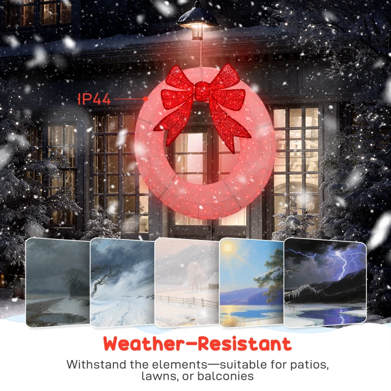 Outsunny 60 Inch Lighted Wreath Decoration with Dual Color LED, Christmas Wreath with Daily Timer, Remote for Indoor Outdoor
