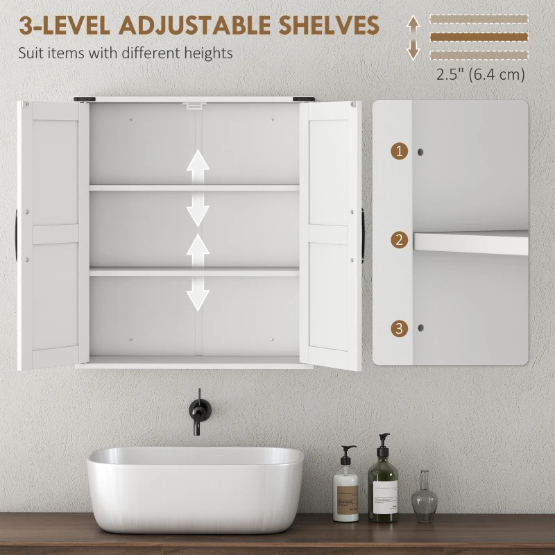 HOMCOM Bathroom Wall Cabinet, Wall Mounted Medicine Cabinet with Barn Doors and Adjustable Shelves, Over The Toilet, White