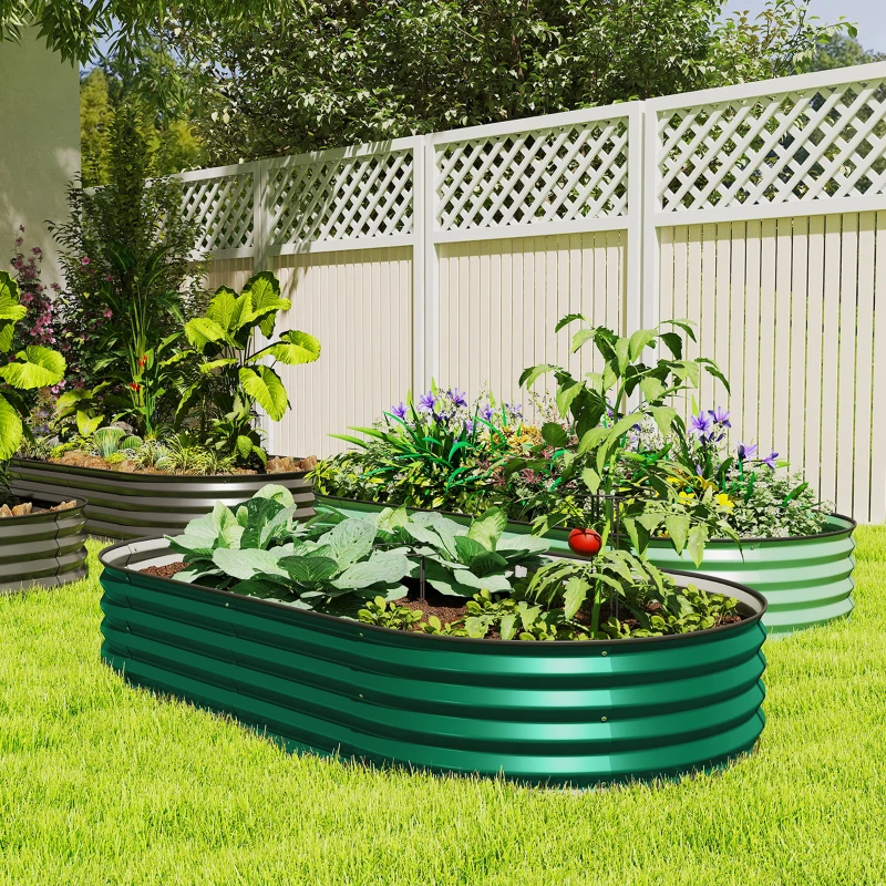 Outsunny 6' x 3' x 1' Large Outdoor Planter Box, Galvanized Raised Garden Bed with Metal Plant Stake, Green