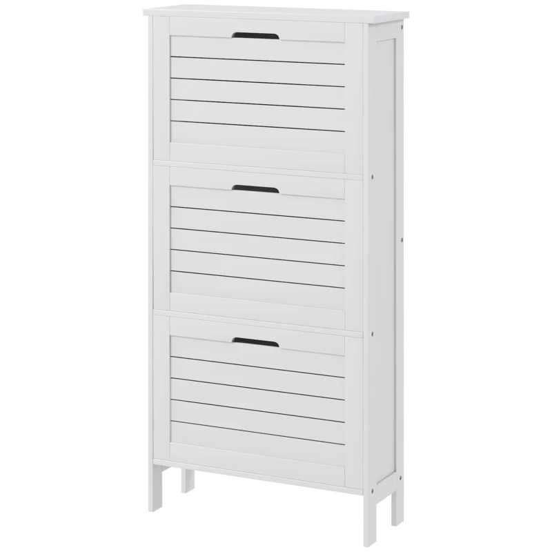 HOMCOM Modern Shoe Storage Cabinet with 3 Flip Drawers and Louvered Doors for 6 Pairs of Shoes, White