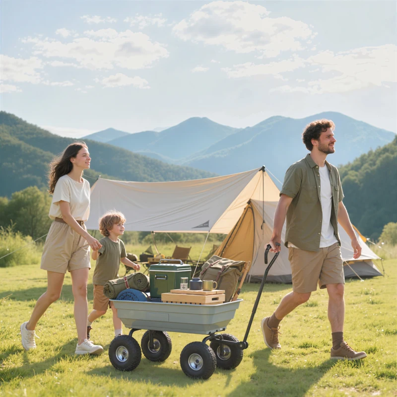 Outsunny Steel Garden Cart with Handle and 10" Pneumatic Tires, Utility Wagon Cart for Garden Patio Lawn, 551lbs Capacity, Grey