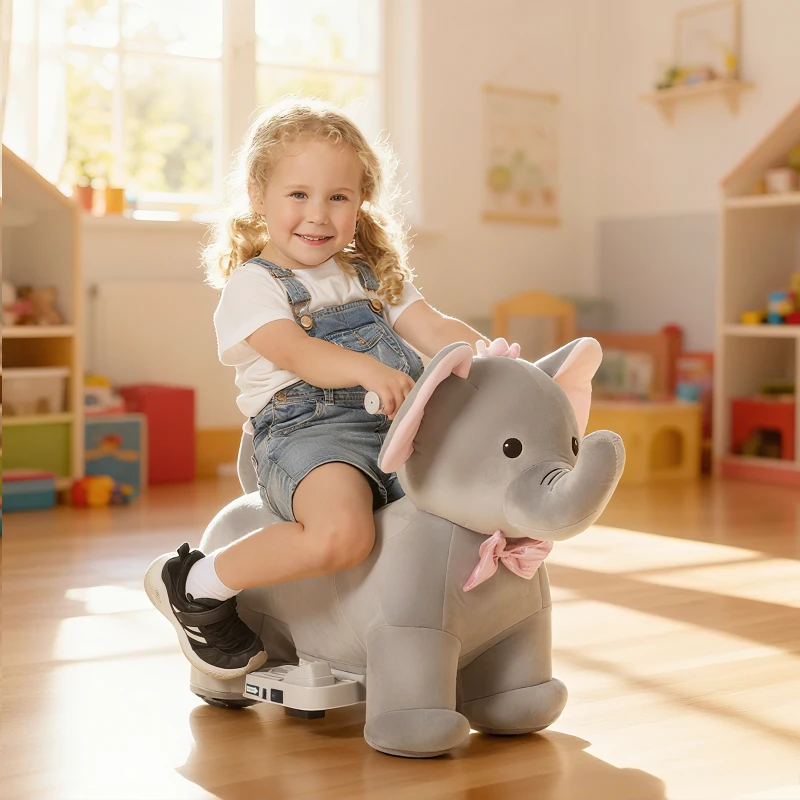 Qaba 6V Kids Ride on Toy, Ride on Horse Elephant with Music, Soft Touch, Silent PU Wheels, Forward, for 1.5-5 Years