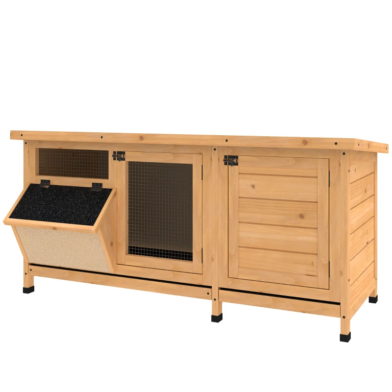PawHut Wooden Rabbit Hutch Bunny Cage Guinea Pig House Outdoor with Sliding Out Tray, Openable Roof, Feeding Trough, Yellow