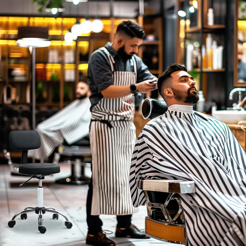 HOMCOM Adjustable Rolling Stool with Removable Backrest, Faux Leather Swivel Stool Chair for Salon Spa, Bar, Massage, Black